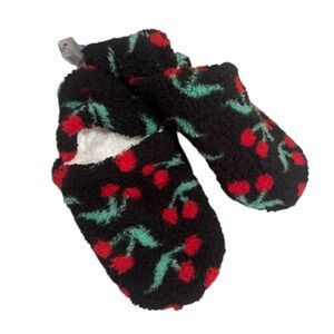 Cozy Cherry Slippers - Black and Red